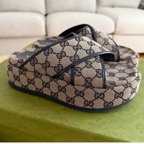 Gucci gg platform 30mm sandal blue canvas - Picture 3 of 6